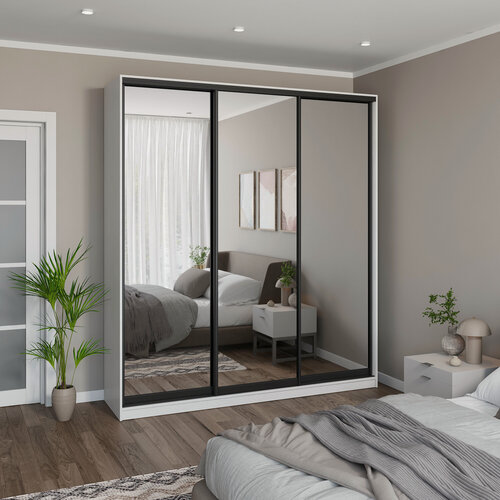 Изображение товара Шкаф купе для одежды "MELIA" белый лофт зеркальный 220 х 58 х 230 см (ШхГхВ)