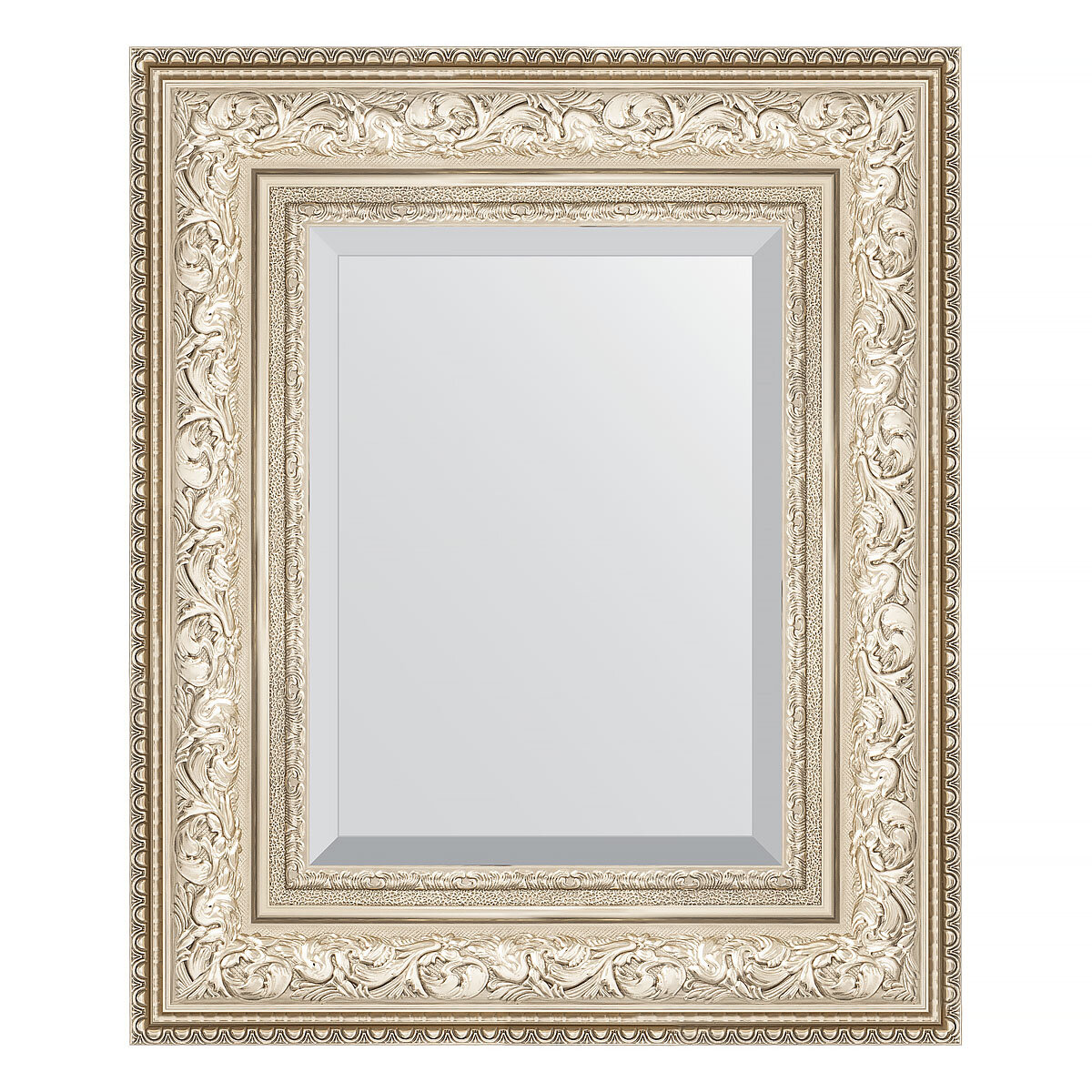 Evoform Зеркало настенное с фацетом EVOFORM в багетной раме виньетка серебро, 50х60 см, BY 3374