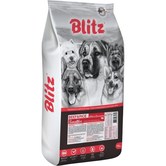 Корм сухой Blitz (pet) Blitz ADULT для взрослых собак Говядина и рис 15кг