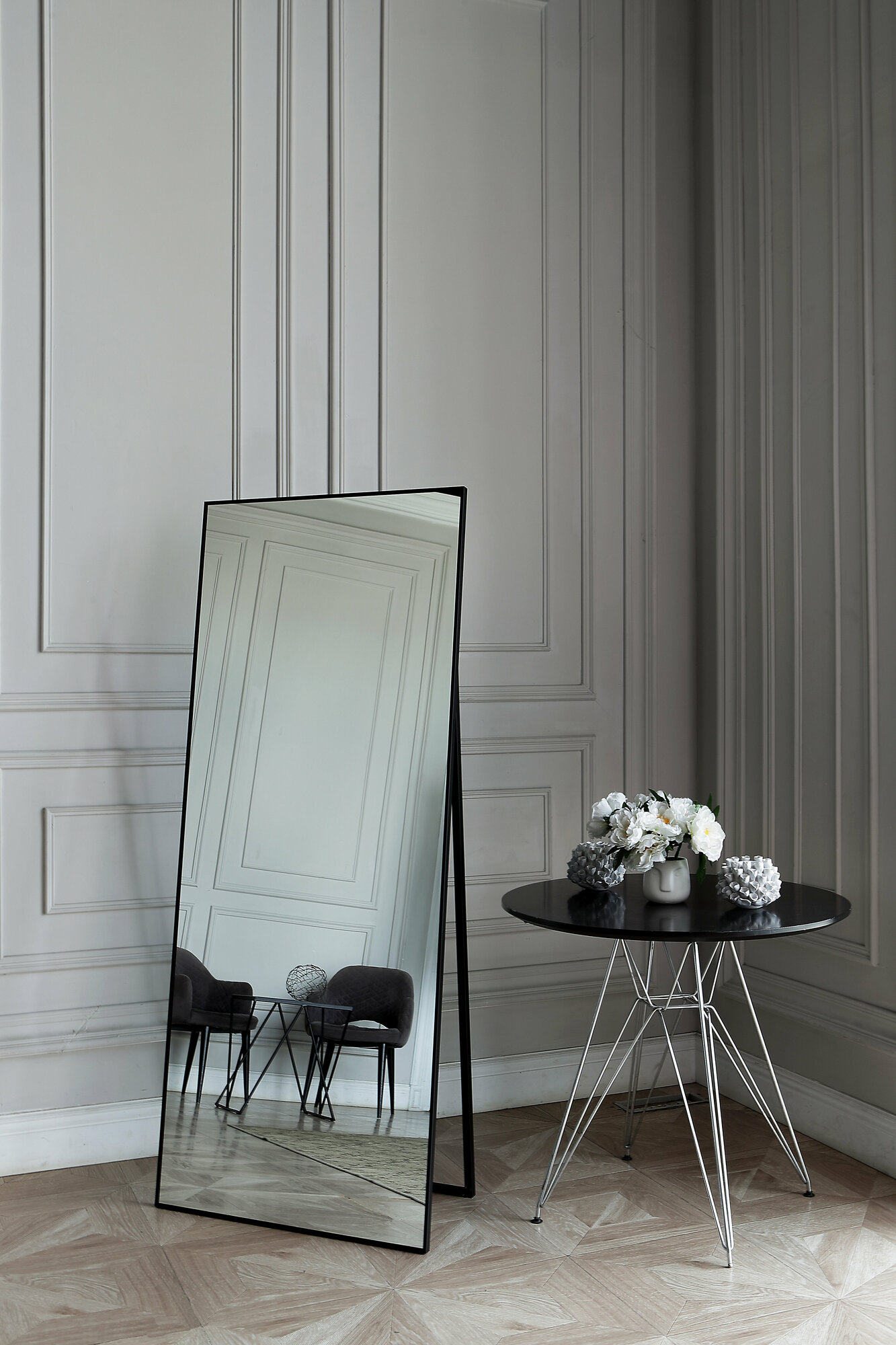 Зеркало в алюминиевой раме напольное ONE MIRROR, 170х60 см. Черное - фотография № 1