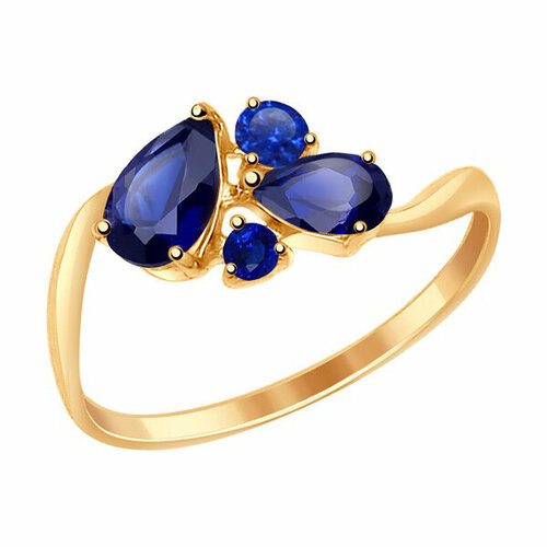 Кольцо Яхонт, золото, 585 проба, корунд, размер 17, синий