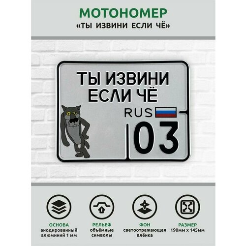 Сувенирный номер на мопед мото велосипед металлический рельефный светоотражающий с вашим регионом и изображением 190*145 мм