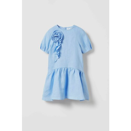 Платье Zara, лен, размер 9 years (134 cm), голубой