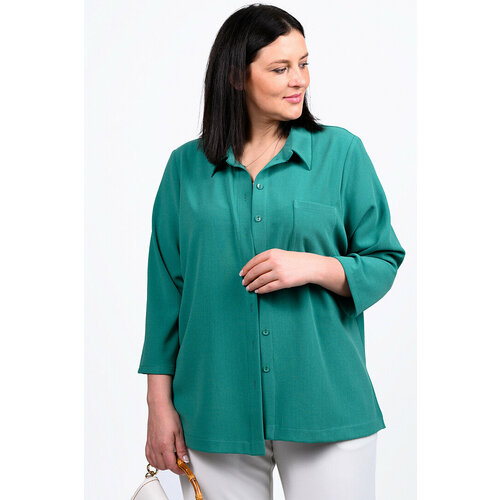 фото Блуза svesta, повседневный стиль, прямой силуэт, укороченный рукав, карманы, однотонная, размер 56, зеленый