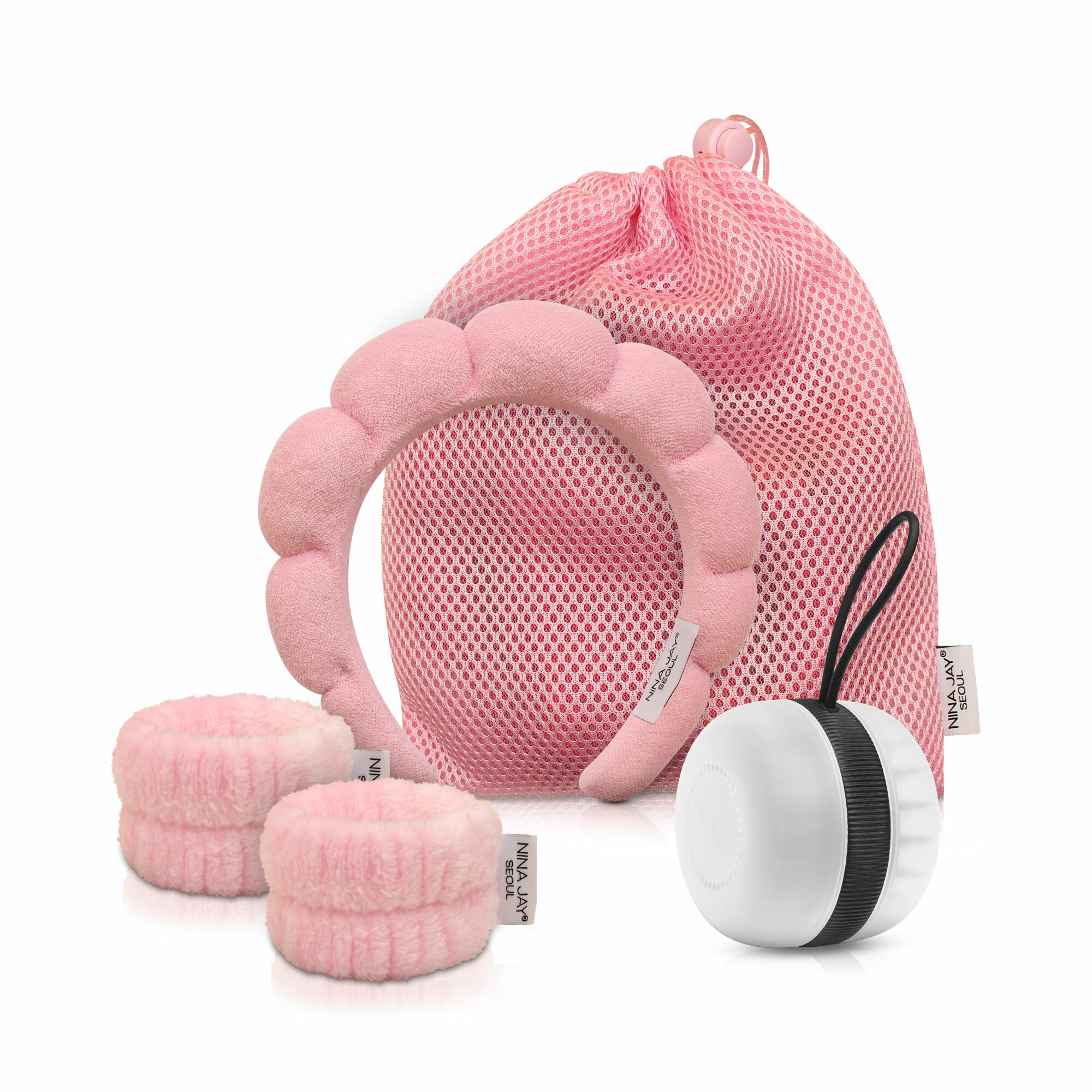 Набор в мешочке: расческа + ободок + напульсники розовый цвет NINA JAY