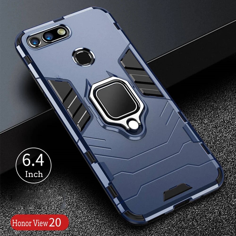 Чехол для Honor View 20, армированный чехол из поликарбоната с кольцом-держателем на палец, чехол для телефона Huawei Honor View20 V20, чехол, Прочный противоударный бампер, Black, Honor View20 V20 — фото 1