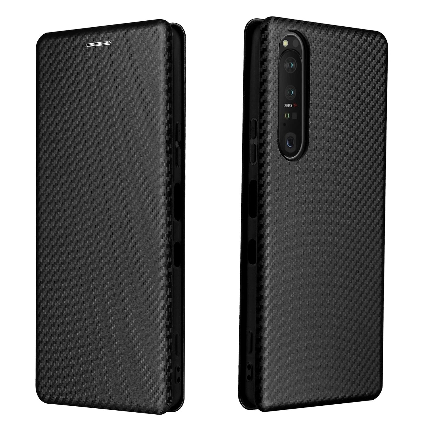 Магнитный кожаный флип-чехол из углеродного волокна для Sony Xperia 10 VI 5 IV 10 IV 1 VII 1 IV 1 III 5 III Чехол-кошелек с держателем, Сони Иксперия 1 IV, Black