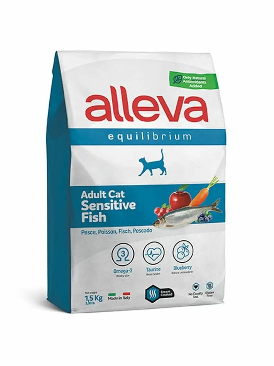 Alleva Equilibrium Adult Cat Sensitive сухой корм для взрослых кошек с чувствительным пищеварением, с рыбой - 1,5 кг
