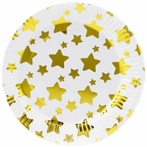 Праздничные тарелки 6 шт Звезды Золотые, 18 см