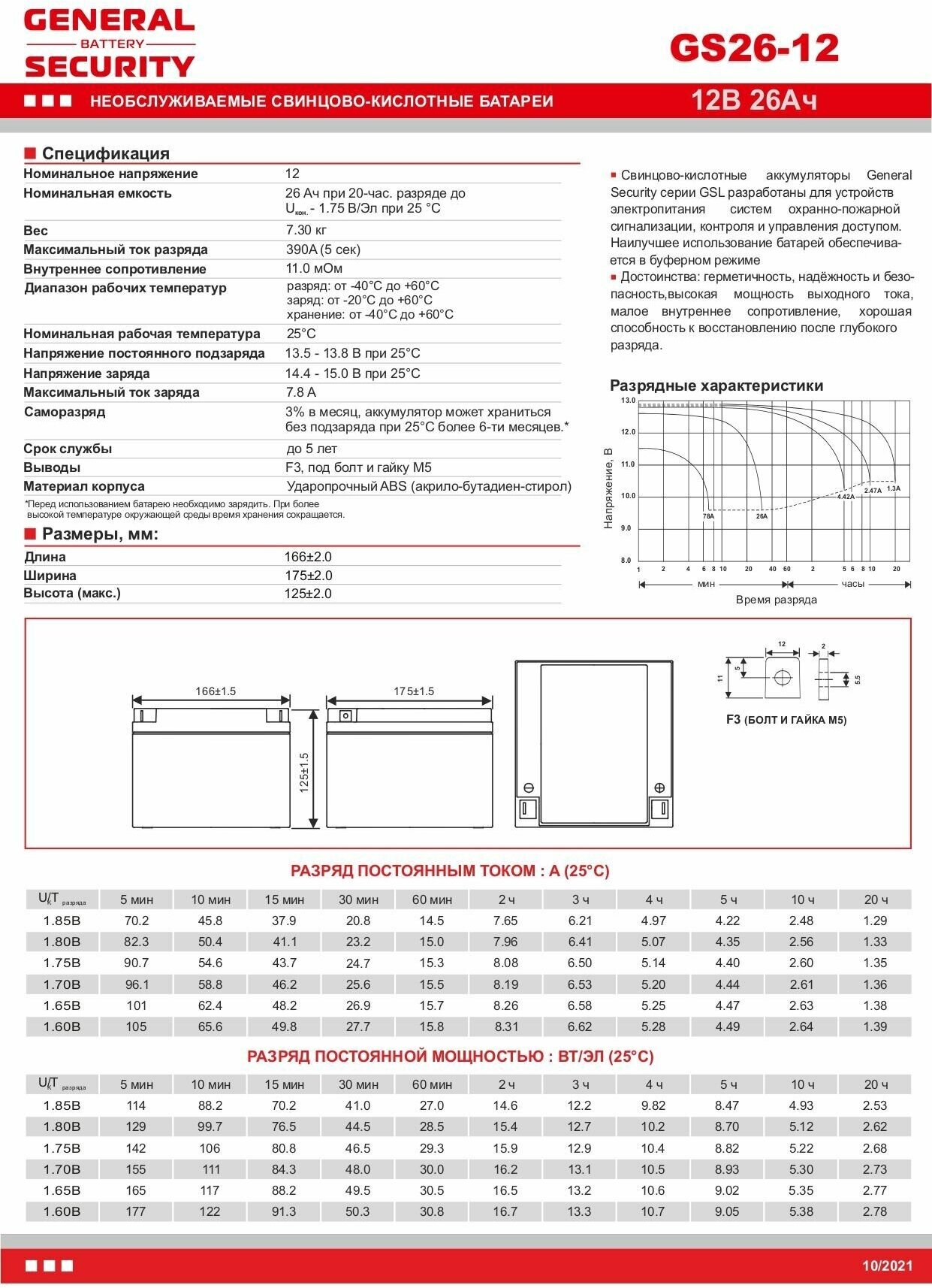 Аккумулятор General Security GS 26-12