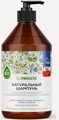 Изображение товара Бессульфатный шампунь для роста волос Synergetic Глубокое очищение и тонизирование, 750 мл