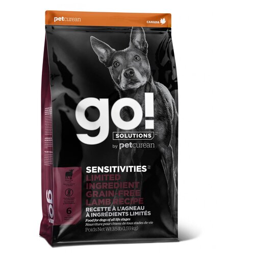 Корм GO! беззерновой для щенков и собак, с ягненком для чувствительного пищеварения, Sensitivity + Shine LID Lamb Dog Recipe, Grain Free, Potato Free