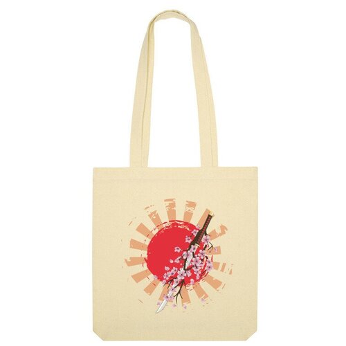 Сумка шоппер Us Basic, бежевый сумка катана и ветка сакуры на фоне красного солнца красный