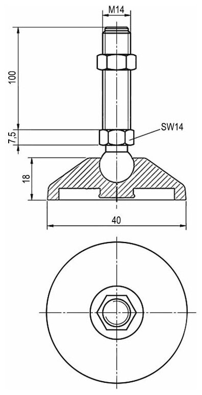 Регулируемая опора M14x100 до 918 кг Алтервиа A000211104014100