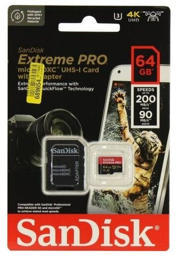 SD карта Sandisk Extreme PRO SDSQXCU-064G-GN6MA