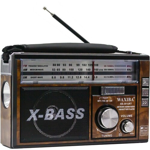 Радиоприемник Waxiba XB-391URT USB SD microSD фонарик AMFMSW brown 148100₽