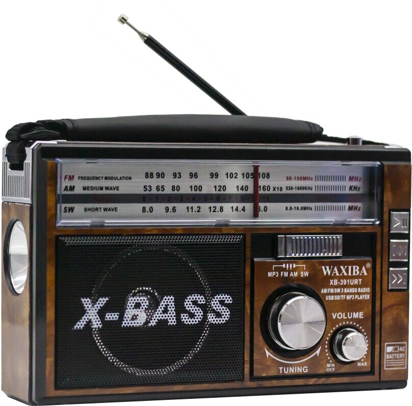 Радиоприемник Waxiba XB-391URT USB SD microSD фонарик (AM/FM/SW) brown