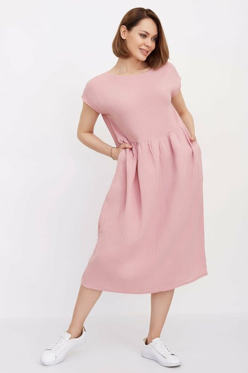 Платье Lika Dress, хлопок, повседневное, свободный силуэт, миди, карманы, размер 46, розовый