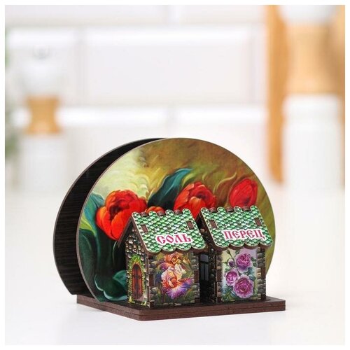Набор для специй с салфетницей Красные тюльпаны 13х10х10 см микс 707₽