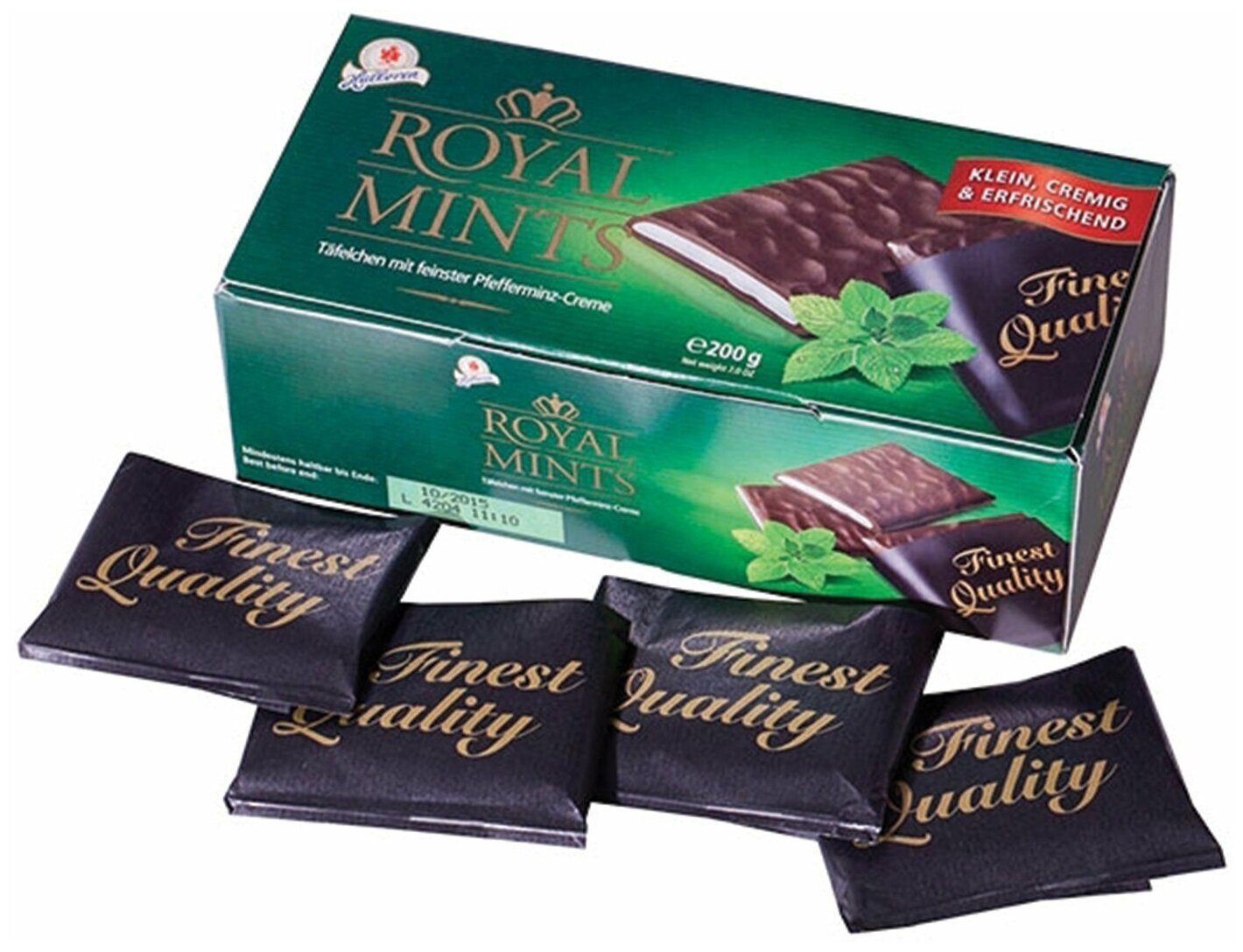 Шоколад порционный HALLOREN "Royal Mints" с мятной начинкой, 200 г, картонная коробка, 40659 - фотография № 1