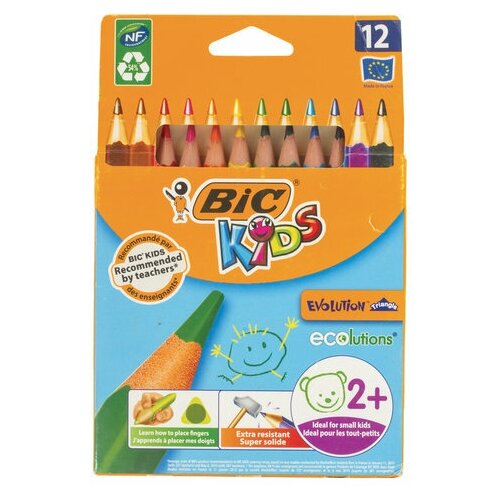 Карандаши цветные утолщенные BIC Kids Evolution Triangle 12 цветов пластиковые трехгранные картонная упаковка, 2 шт