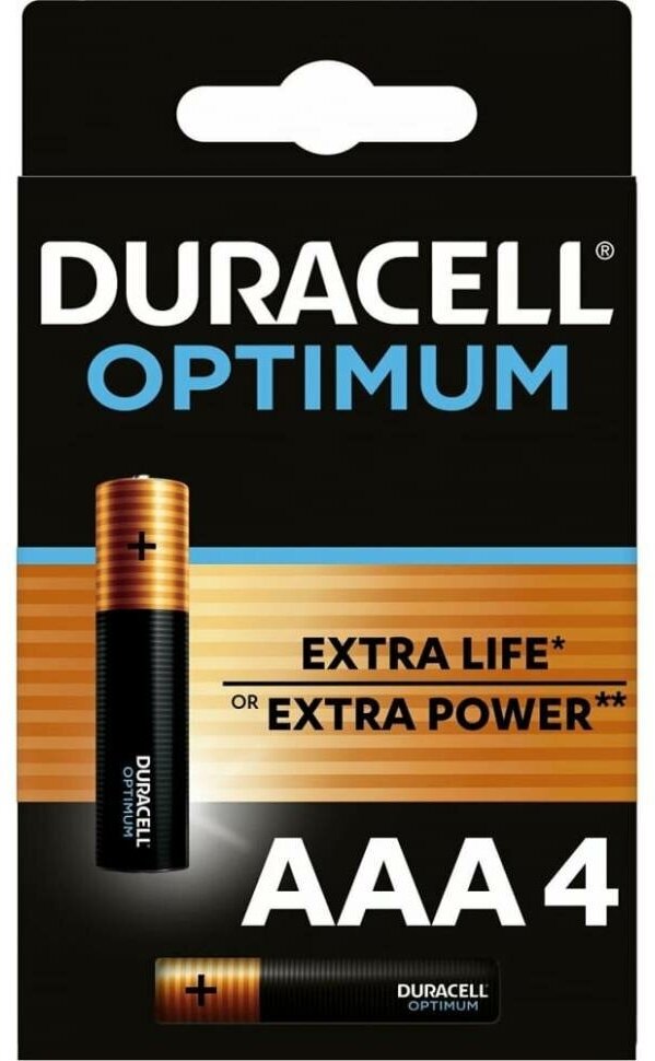 Батарейки Duracell Optimum щелочные, размера ААА, 4 шт, Б0056021