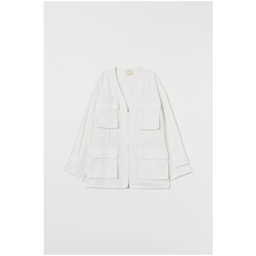 Куртка-рубашка  H&M, демисезон/лето, средней длины, карманы, без капюшона, размер S, белый