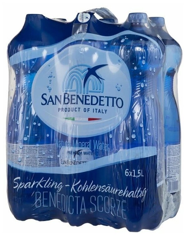 Вода минеральная San Benedetto (Сан Бенедетто) 6шт. по 1,5л, газированная, пэт