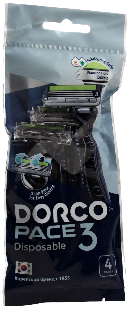 Одноразовый бритвенный станок Dorco Pace3 TRC200, синий, 4 шт.