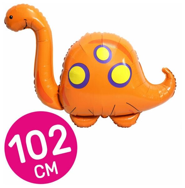 Воздушный шар фольгированный Falali фигурный, Динозавр Бронтозавр, оранжевый, 102 см