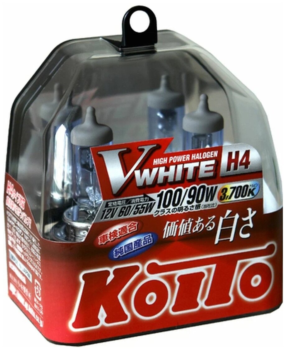 Лампа галогенная Koito H4 Whitebeam Vwhite 3700K 12V 60/55W, 2 шт, P0746W