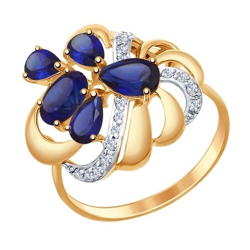 Кольцо SOKOLOV, красное золото, 585 проба, фианит, корунд синтетический, размер 17, синий кольцо из золота с корундами и фианитами 715817 18 5