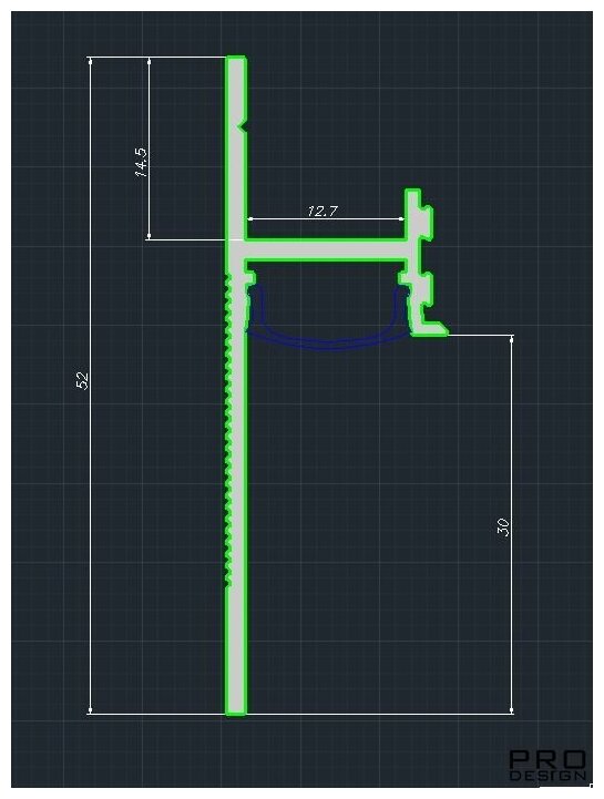 Скрытый плинтус под рассеиватель Pro Design 7209 A анодированный 1 шт. 2700х52х17,5 мм