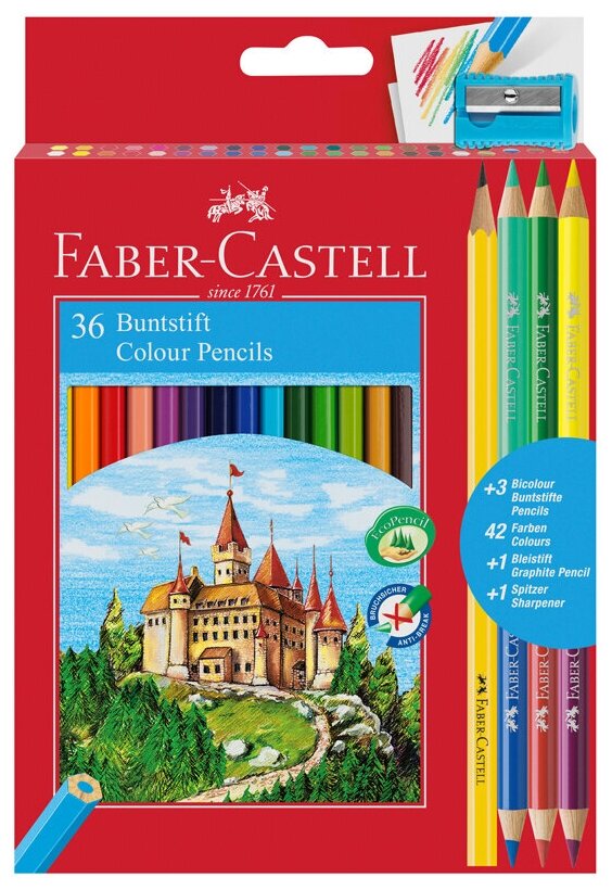 Карандаши цветные Faber-Castell, 36 цветов+4, заточенные, с точилкой