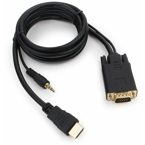 переходник адаптер cablexpert hdmi vga mini jack 3 5 mm a hdmi vga 02 3 5 м черный Разветвитель Cablexpert HDMI - VGA / mini jack 3.5 mm (A-HDMI-VGA-03), 1.8 м, черный