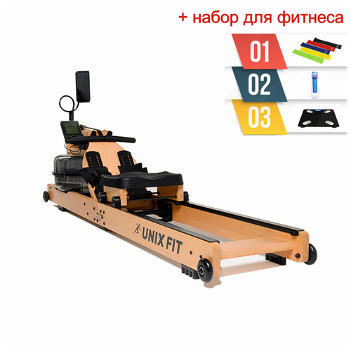 фото Гребной тренажер unix fit wood rower light + набор для фитнеса