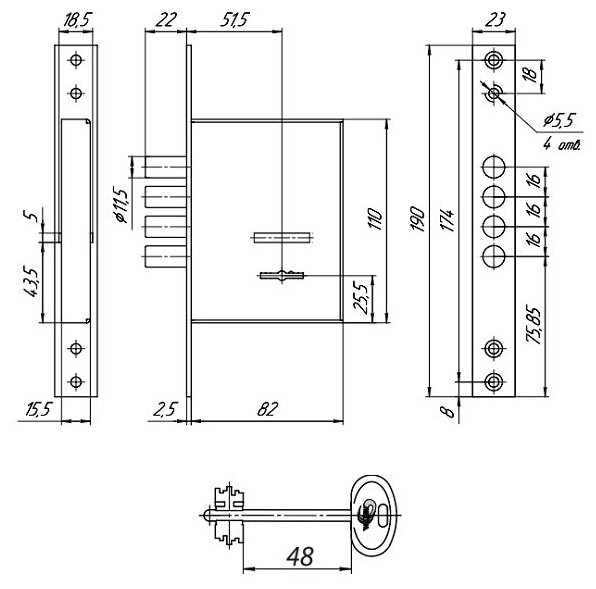 Замок врезной ЗВ8 190.0.0 (5 кл) - фотография № 3