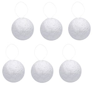 Набор новогодних шаров Snowmen "Снежок" с блестками, диаметр 7 см, 6 шт, белый (Е91054)