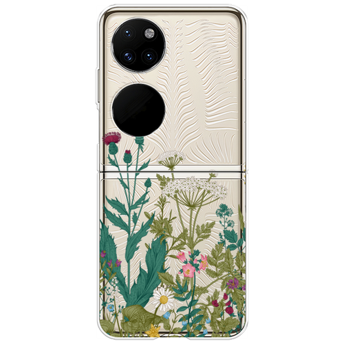 Пластиковый чехол на Huawei P50 pocket / Хуавей П 50 Покет Дикие полевые цветы, прозрачный
