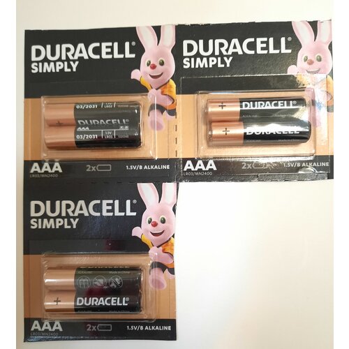 Батарейки DURACELL , LR03 по 2 на блистере SIMPLY, по 6 шт. батарейки duracell lr6 по 2 на блистере simply по 6 шт
