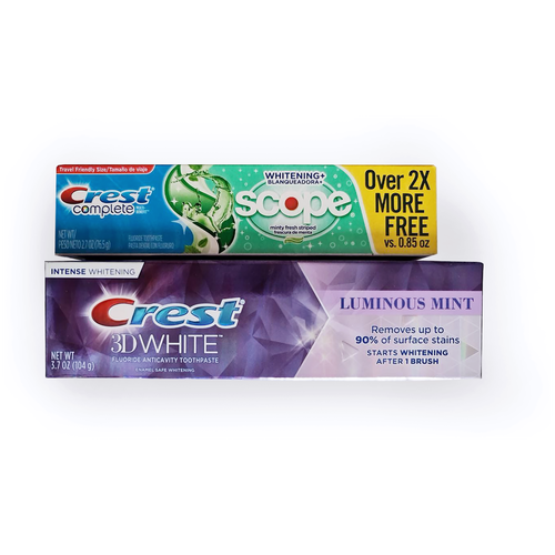 Набор зубных паст Crest 3D White Luminous Mint 104гр + Crest Complete Multi-Benefit Whitening + Scope Minty Fresh Flavor 76.5гр.