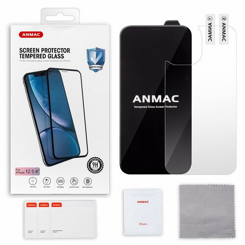 защитное стекло для apple iphone 12 pro max 6 7 пленка на заднюю крышку anmac полное покрытие черная рамка Защитное 3D стекло для Apple iPhone 12 Mini 5.4 + пленка на заднюю крышку (ANMAC, черное усиленное)