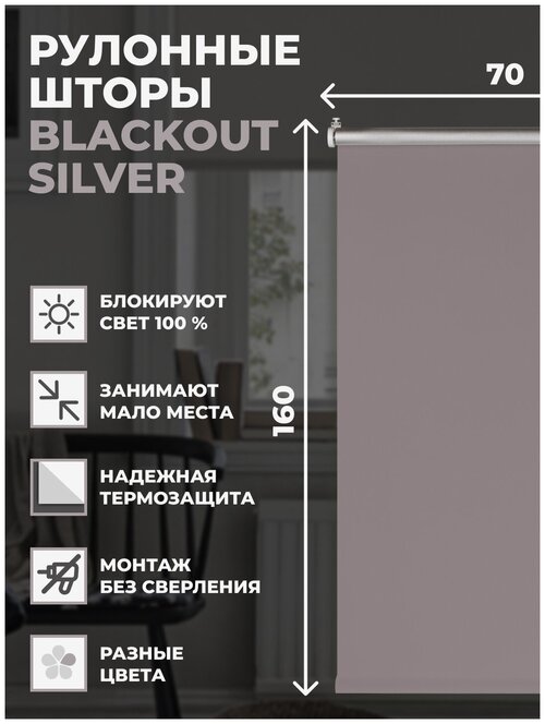 Рулонные шторы Блэкаут Silver 70х160 см на окно серый