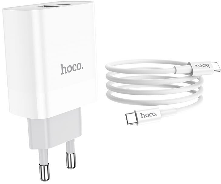 СЗУ, 1 USB 3.0 QC+1 PD 20W (C80A), HOCO, Type-C to Type-C, белый