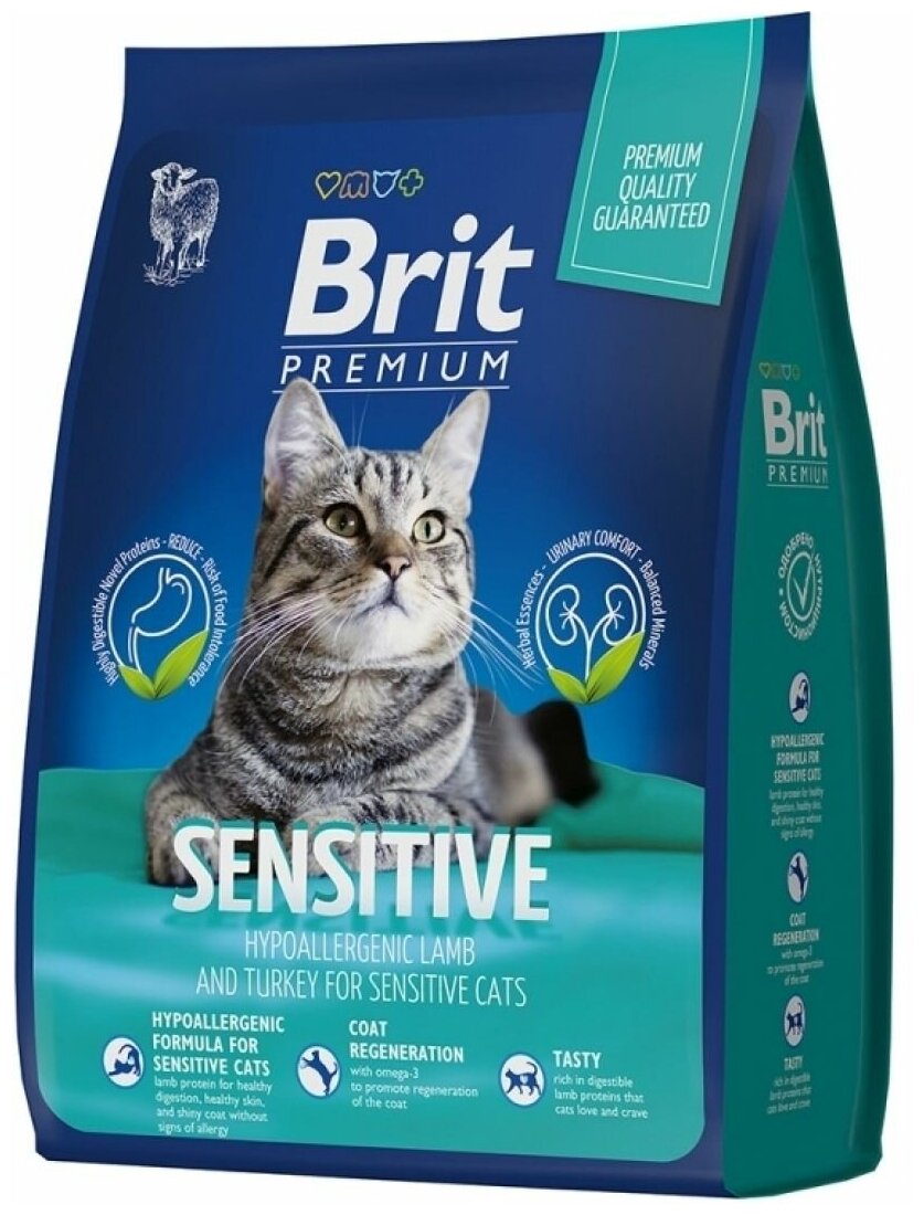 Сухой корм для кошек Brit Premium Cat Sensitive Индейка и ягненок 8 кг