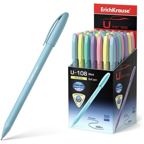 Ручка шариковая ErichKrause U-108 Pastel Stick 1.0, Ultra Glide, цвет чернил синий ручка шариковая u 108 pastel stick 1 0 ultra glide цвет чернил синий 50 шт