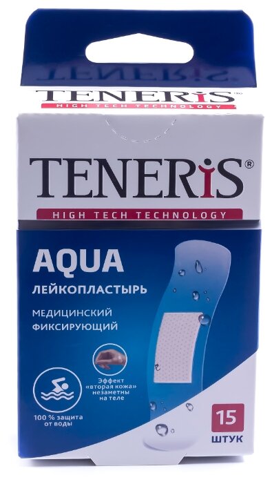 TENERIS Aqua лейкопластырь водонепроницаемый медицинский фиксирующий на полимерной основе, 15 шт.
