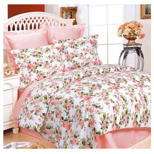 Комплект постельного белья СайлиД B-39, 2-спальное, сатин, белый / розовый