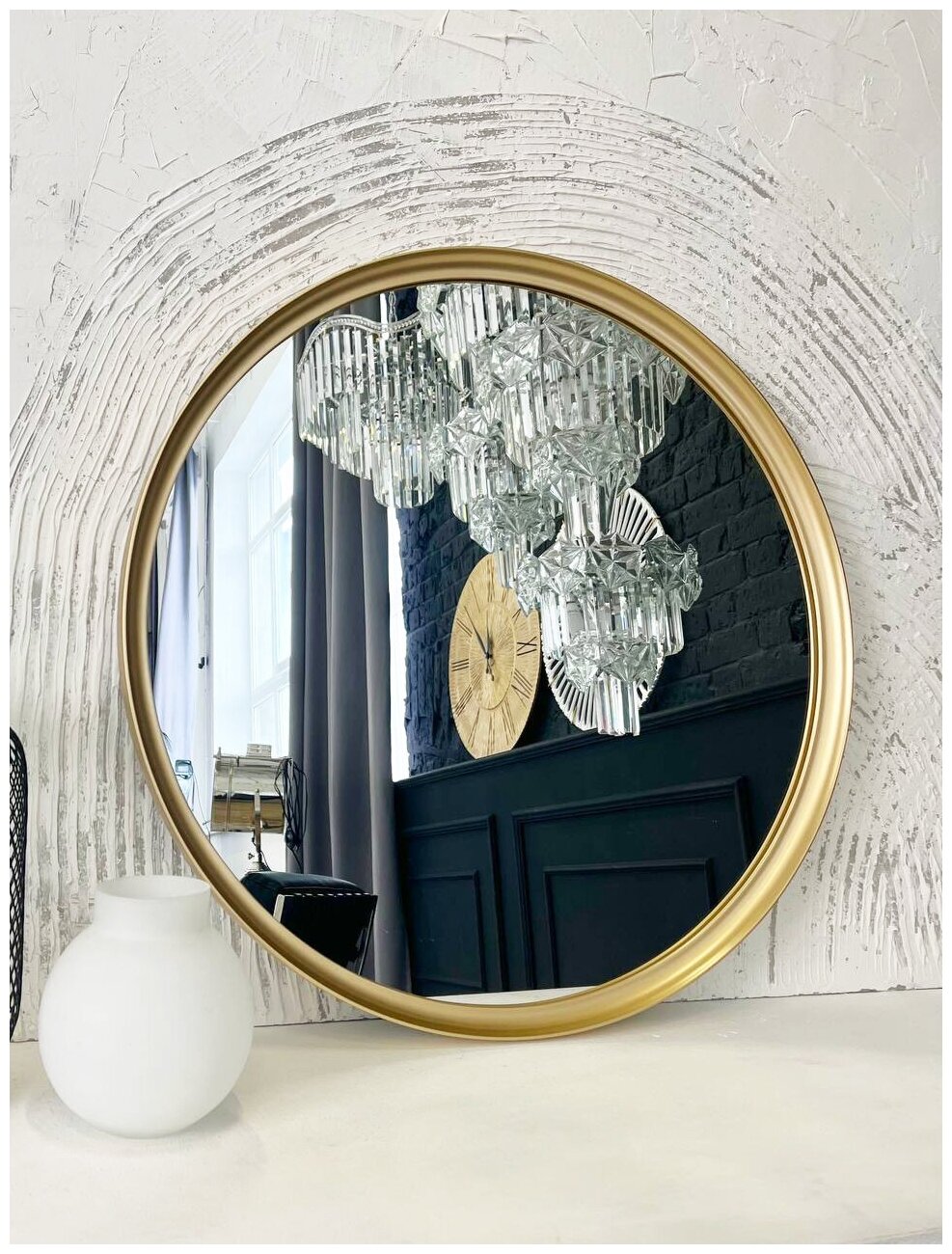 Зеркало настенное круглое для ванной, зеркало в раме в гардеробную, прихожую, гостиную, ванную золотое 50 см - фотография № 4