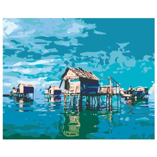 Домики в океане Раскраска по номерам на холсте Живопись по номерам картина по номерам домики на воде 40х50 см